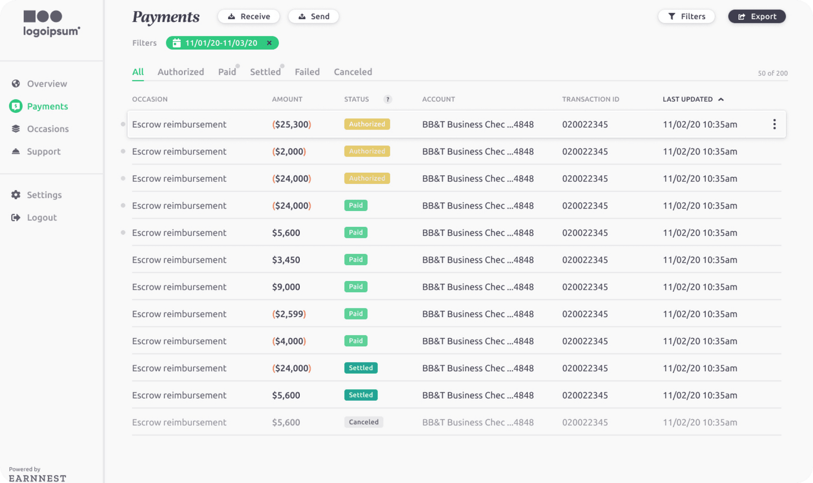 Payments dashboard