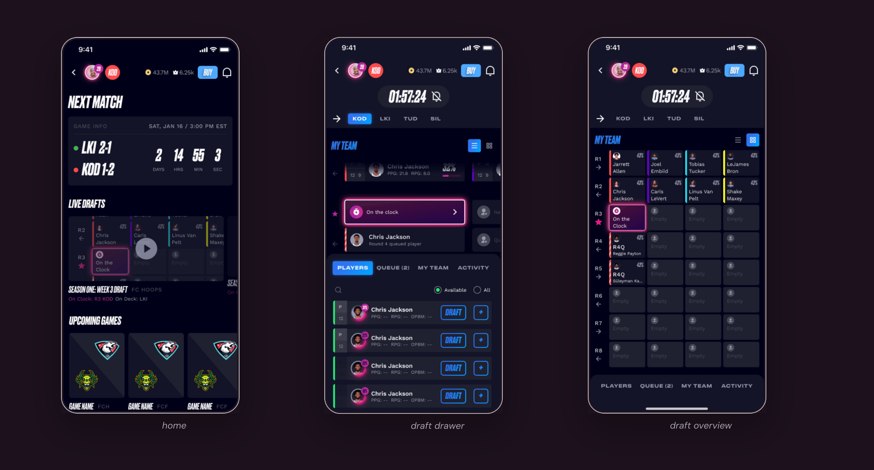Real-time snake draft