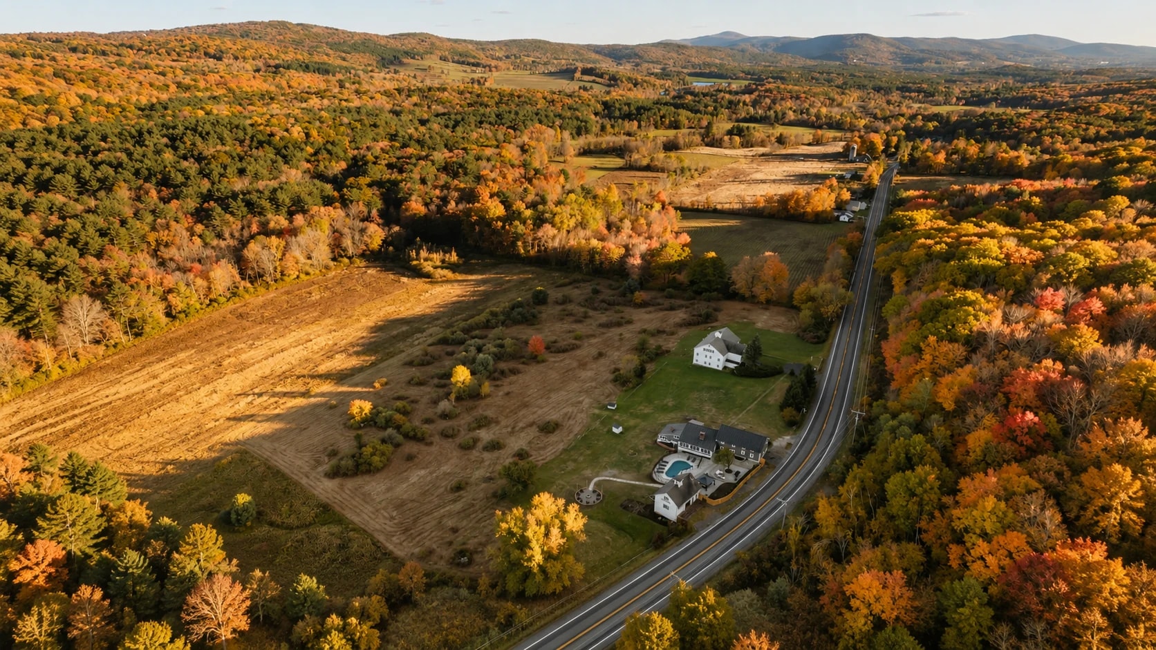 Aerial photo of a rural property in autumn