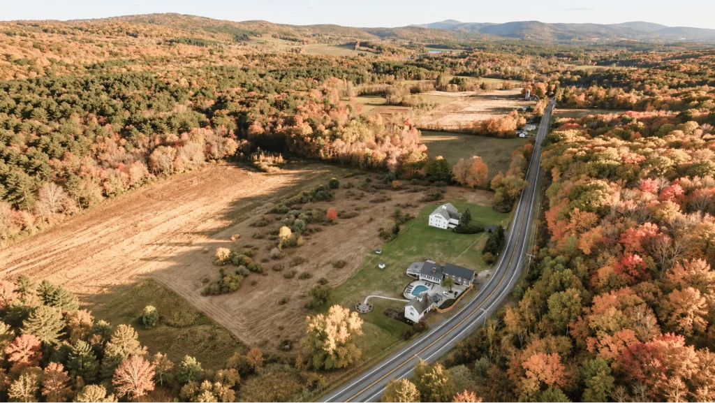 Aerial photo of a rural property in autumn