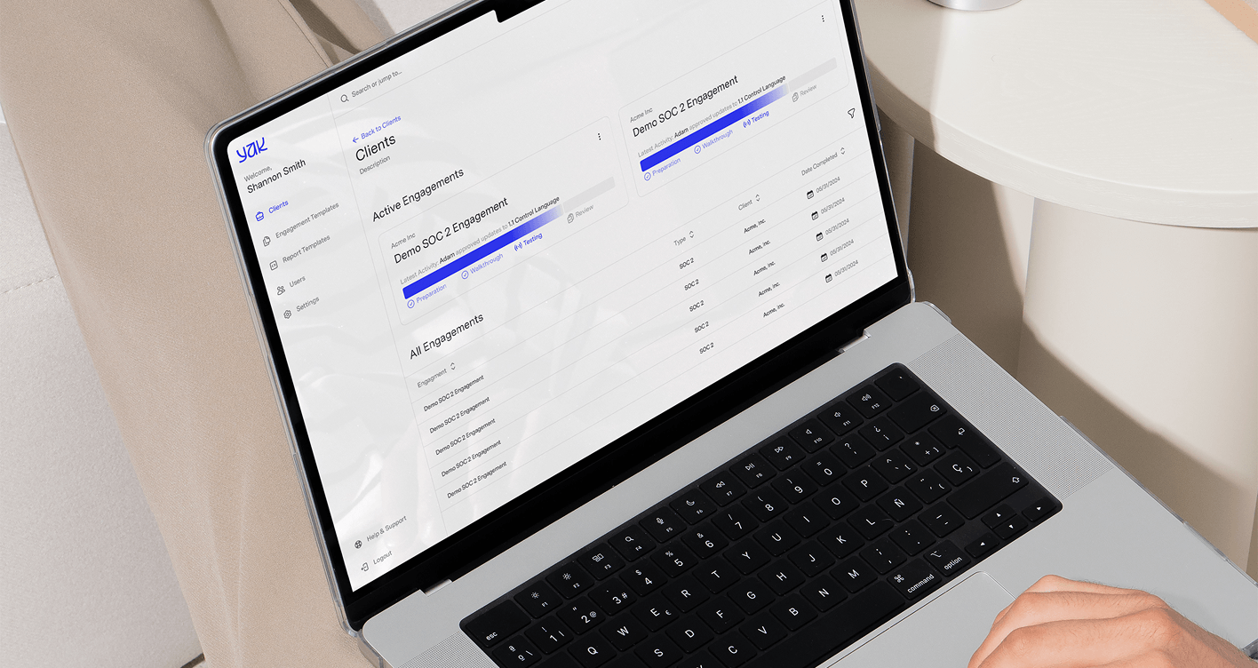 Photo of Yak client dashboard on laptop